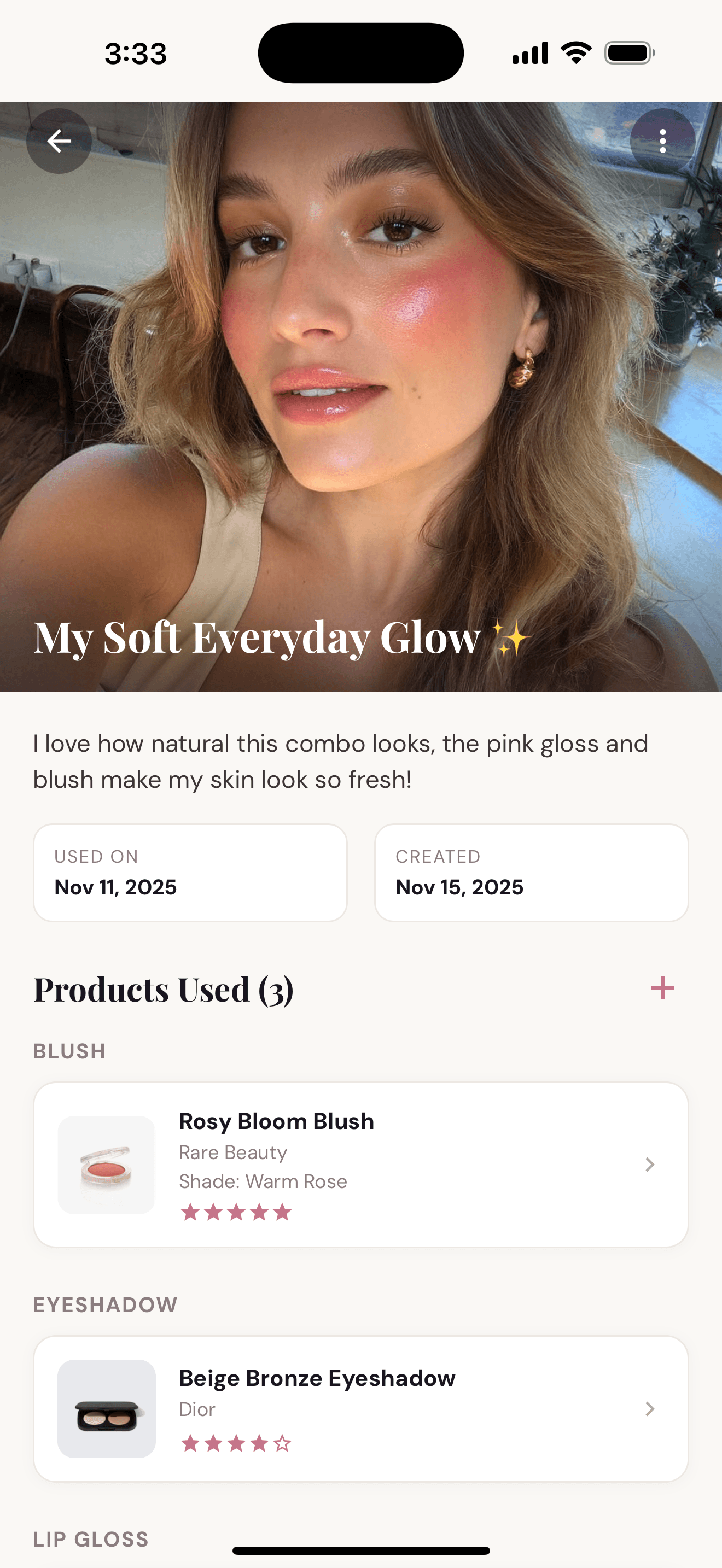 Save makeup looks and link products used